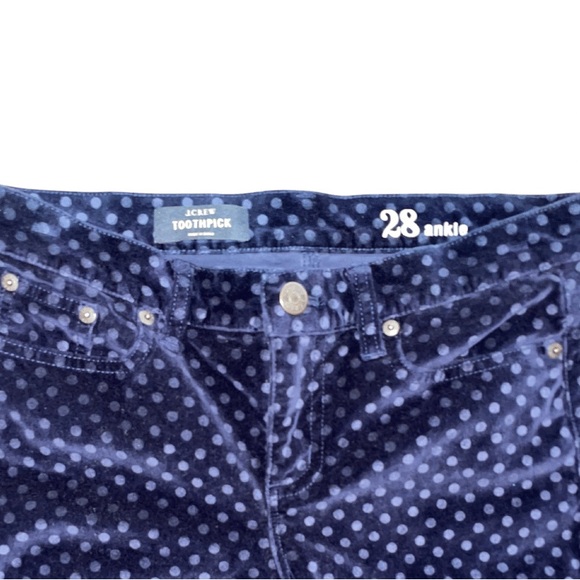 J.Crew Women’s Navy Blue Polka-Dot Velvet Toothpick Skinny Leg Pants Size 28 - Picture 3 of 5